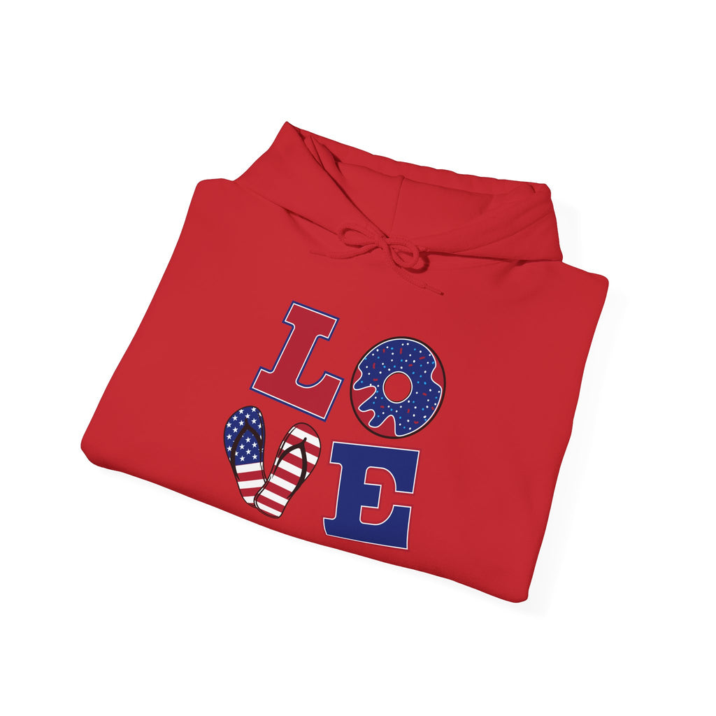 Patriotic "LOVE" Hoodie – American Flag Fourth of July Sweatshirt