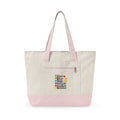 Zippered Canvas Tote — Colorful Floral Quote Design, Durable Pink-Bottom Shoulder Bag