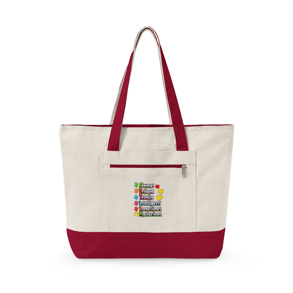 Zippered Canvas Tote — Colorful Floral Quote Design, Durable Pink-Bottom Shoulder Bag