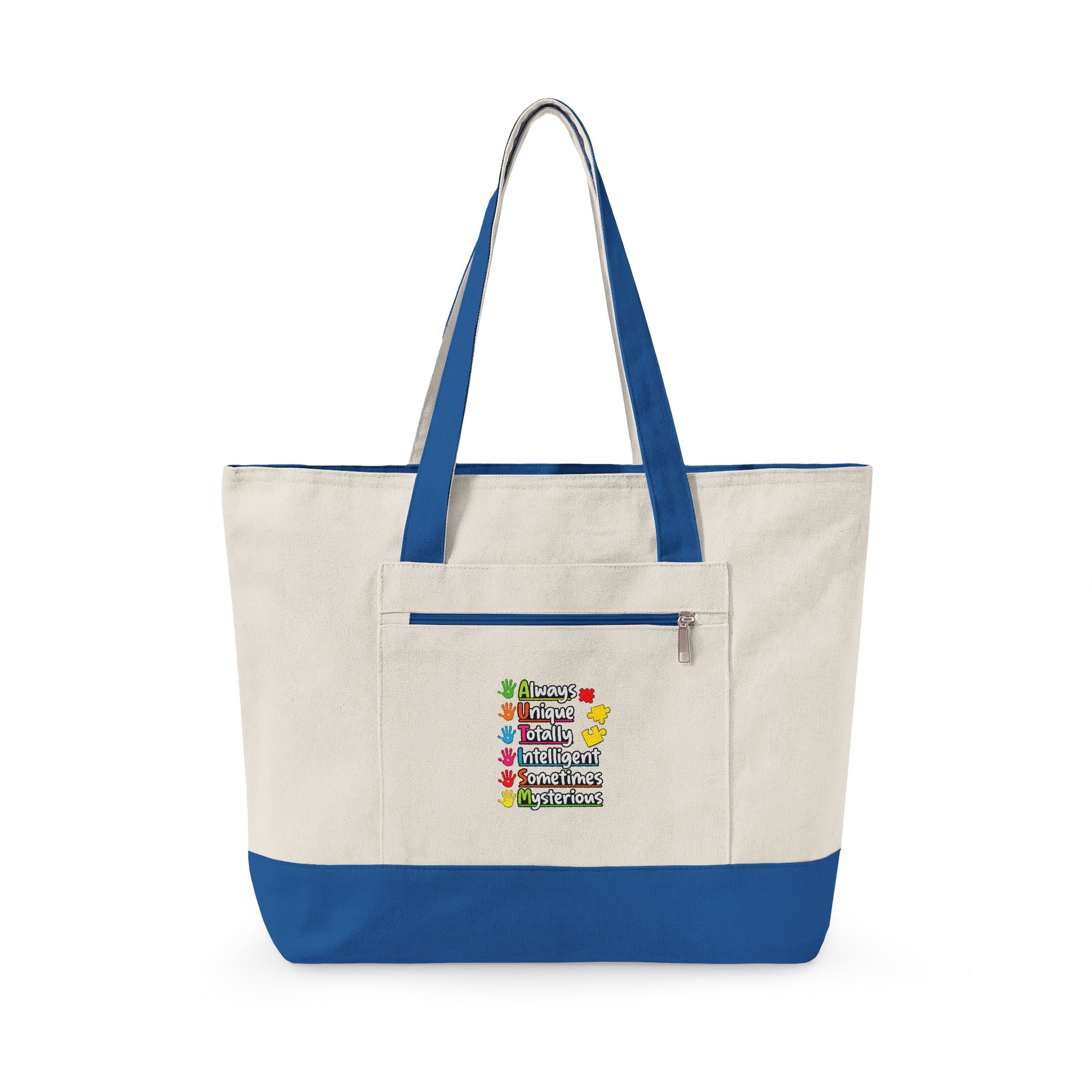 Zippered Canvas Tote — Colorful Floral Quote Design, Durable Pink-Bottom Shoulder Bag