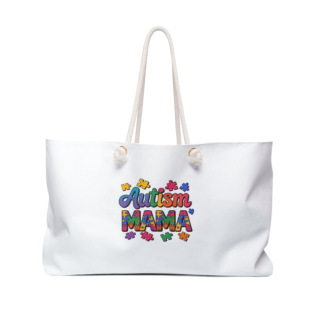 Weekender Bag — "Autism Mama" Colorful Puzzle Heart Travel Tote