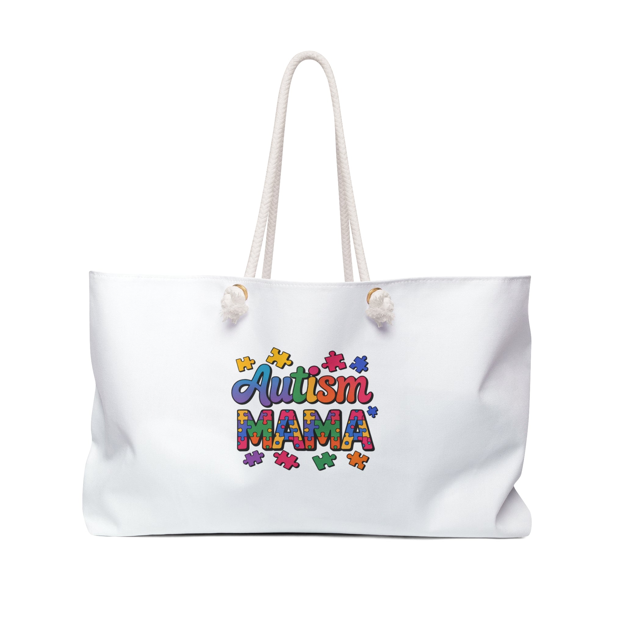 Weekender Bag — "Autism Mama" Colorful Puzzle Heart Travel Tote