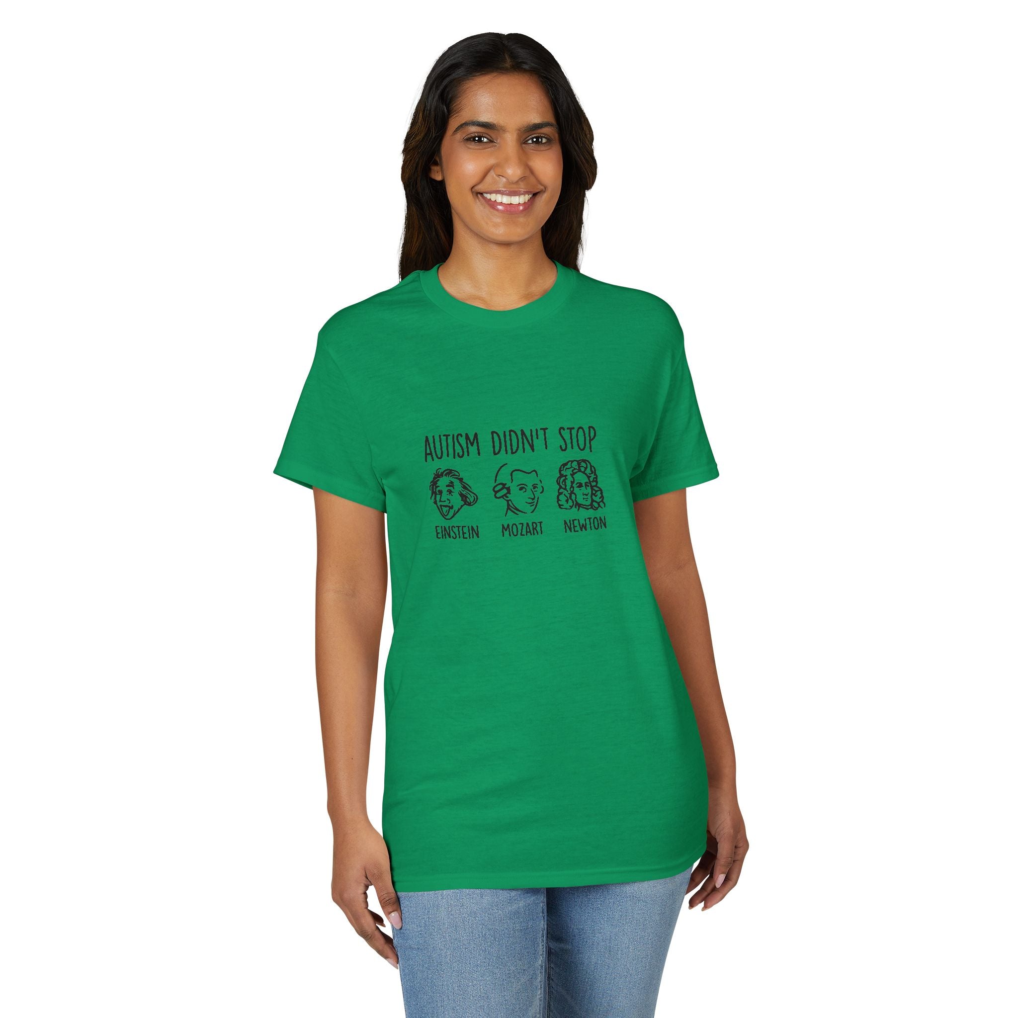 Autism Didn't Stop T‑Shirt — Einstein Mozart Newton Inspirational Tee