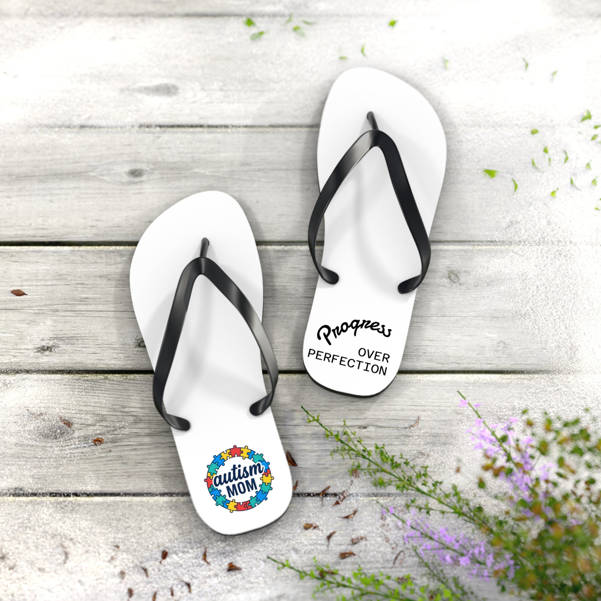 Autism Mom Flip Flops – Puzzle Heart Awareness Beach Sandals